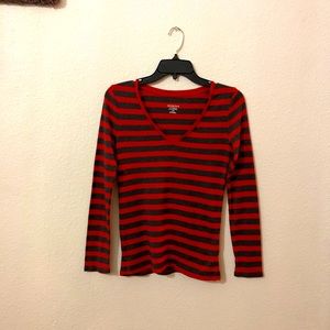 Merona red and gray stripes v-neck shirt